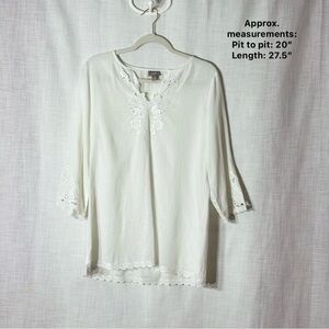 J. Jill White Linen Blend Embroidered Boho Tunic Top S Beach Resort Wear Coastal